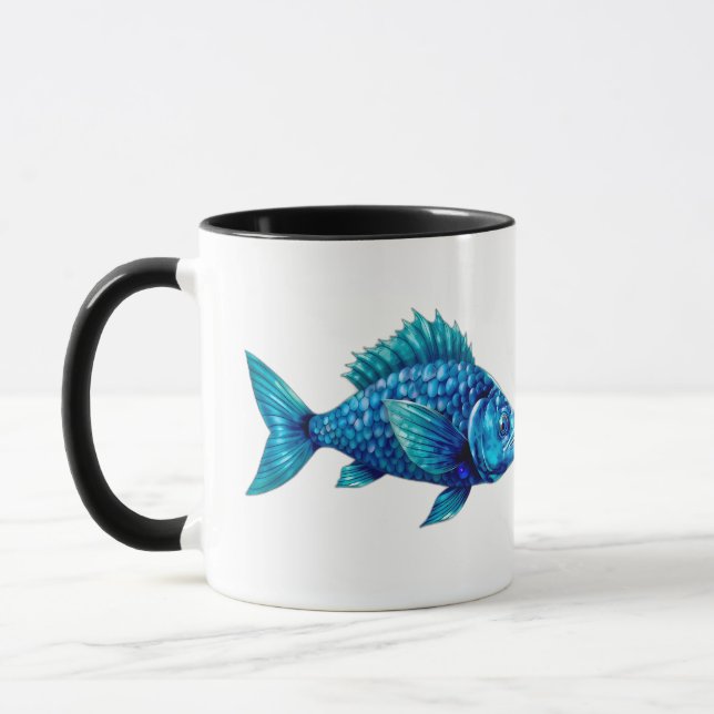Blue Fish with Spiky Fins and Scales Mug (Left)