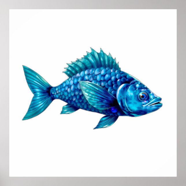 Blue Fish with Spiky Fins and Scales Poster (Front)