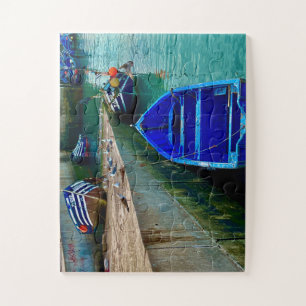 Blue Fishing Boat at Essaouira Harbor Jigsaw Puzzle