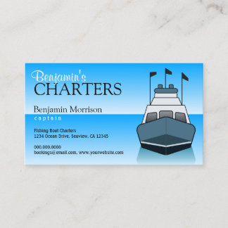 Blue Fishing Boat Charter Services Guide Boating Business Card