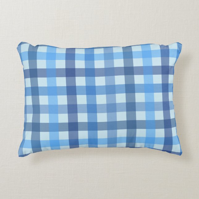 Blue Five-Colour Gingham Pattern Accent Pillow  (Front)