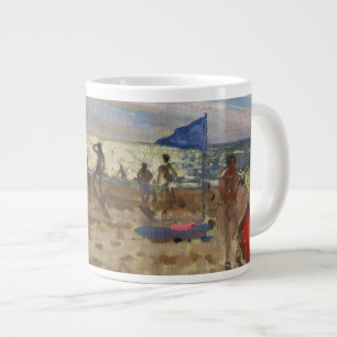 Blue flag and red sun shade Montalivet Large Coffee Mug