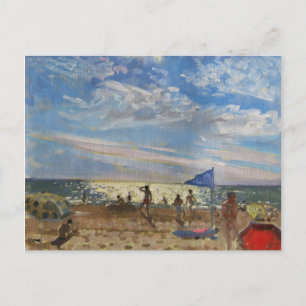 Blue flag and red sun shade Montalivet Postcard