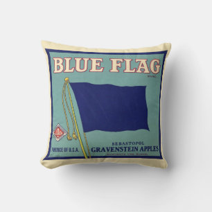 Blue Flag Apple Label Throw Pillow