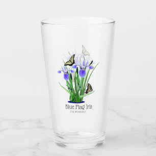 Blue Flag Iris and Swallowtail Butterflies Glass