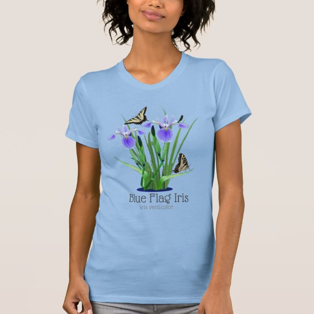 Blue Flag Iris and Swallowtail Butterflies T-Shirt (Front)