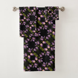 Blue Flag Iris Flower Abstract Pattern Bath Towel Set