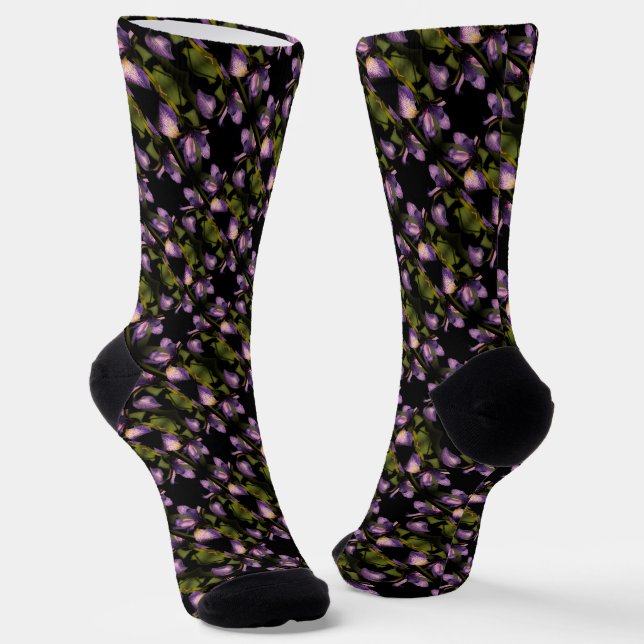 Blue Flag Iris Flower Abstract Pattern     Socks (Angled)