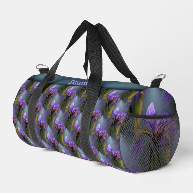 Blue Flag Iris Flower Art Pattern Personalised  Duffle Bag (Right Corner)