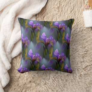 Blue Flag Iris Flower Nature Art Pattern Cushion
