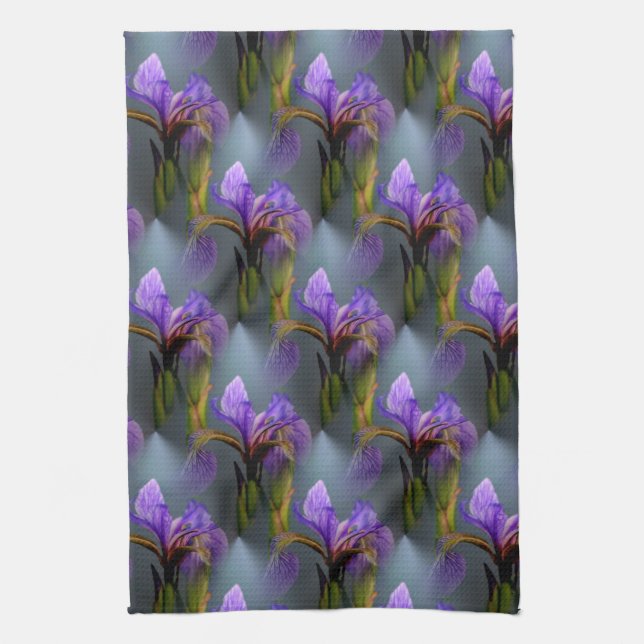 Blue Flag Iris Flower Nature Art Pattern Tea Towel (Vertical)