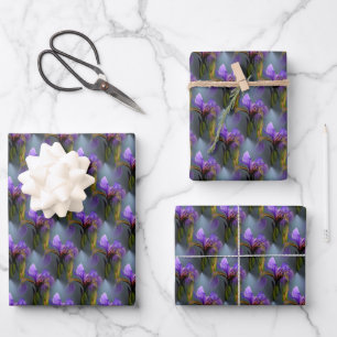 Blue Flag Iris Flower Nature Art Pattern  Wrapping Paper Sheet