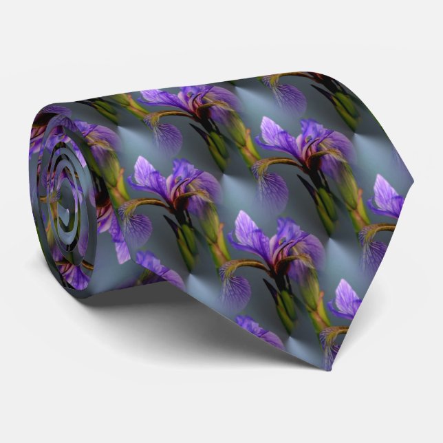 Blue Flag Iris Flower Nature Pattern Tie (Rolled)