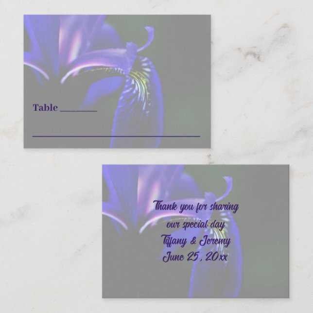 Blue Flag Iris Flower Personalised Wedding  Place Card (Front/Back)