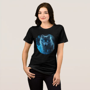 Blue Flame Cosmic Wolf Art Print Tri-Blend Shirt