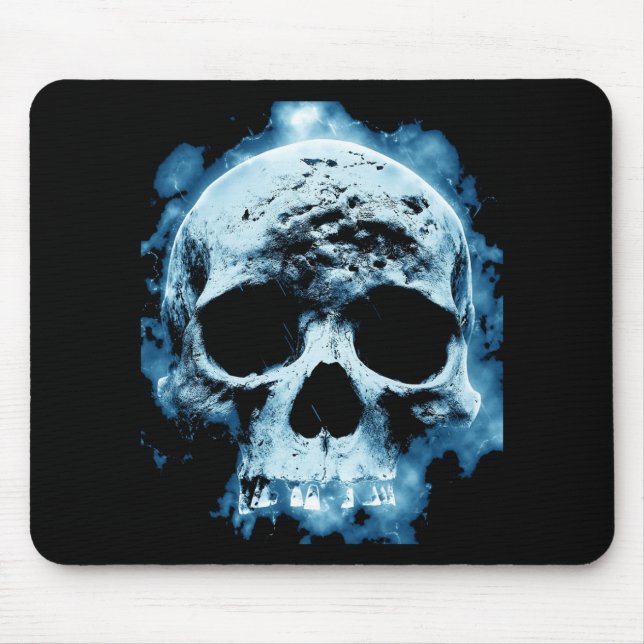 Blue Flame Halloween Death Skull Mouse Pad (Front)