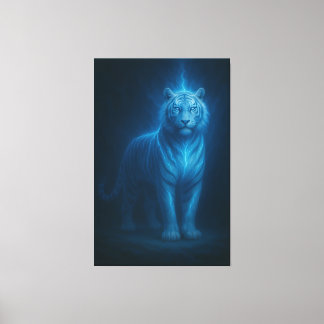 Blue Flame Lightning White Tiger – Celestial Storm Canvas Print