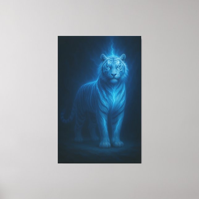 Blue Flame Lightning White Tiger – Celestial Storm Canvas Print (Front)