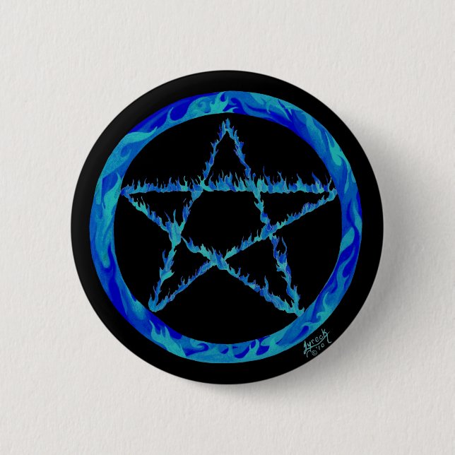 Blue Flame pentacle 6 Cm Round Badge (Front)