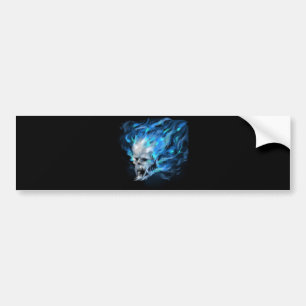 Blue flame skull bumper sticker