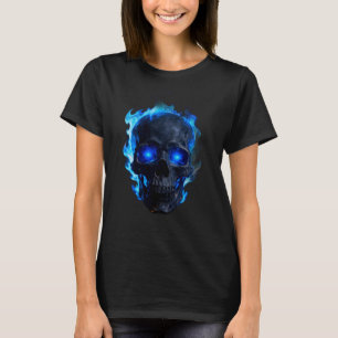 Blue Flame Skull Dark Gothic Graphic T-Shirt