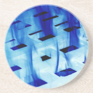 Blue flames through white grid design photo coaster