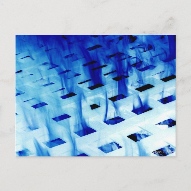 Blue flames through white grid design photo postcard (Front)