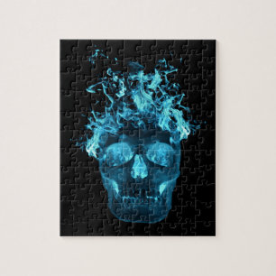 Blue Flaming Fire Skull Jigsaw Puzzle