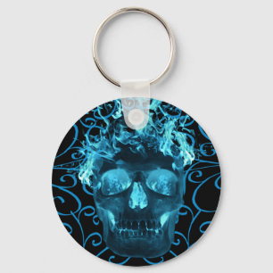 Blue Flaming Skull Key Chain