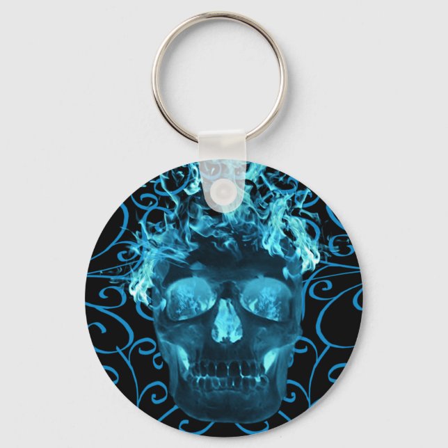 Blue Flaming Skull Key Chain (Front)