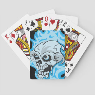 Blue Flaming Skull Playing Cards