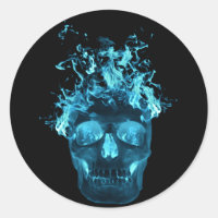 Blue Flaming Skull Stickers
