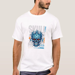 Blue Flaming Skull Streetwear Design Cyberpunk G T-Shirt