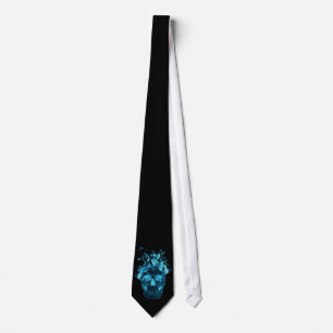 Blue Flaming Skull Tie