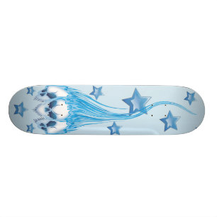 Blue Flaming Skulls Skateboard