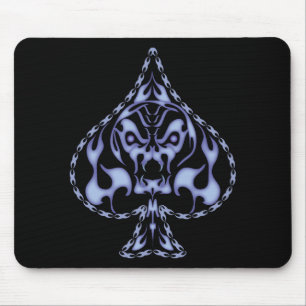 Blue Flaming Spade Skull Mouse Pad