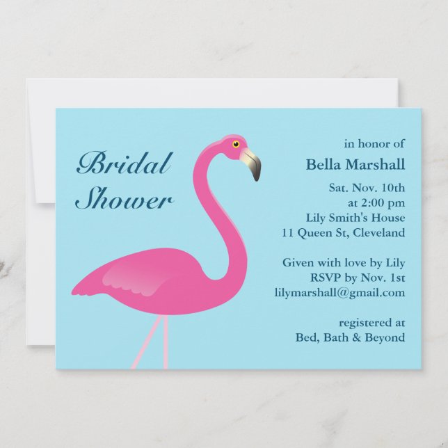 Blue Flamingo Beach Bridal Shower Invitation (Front)