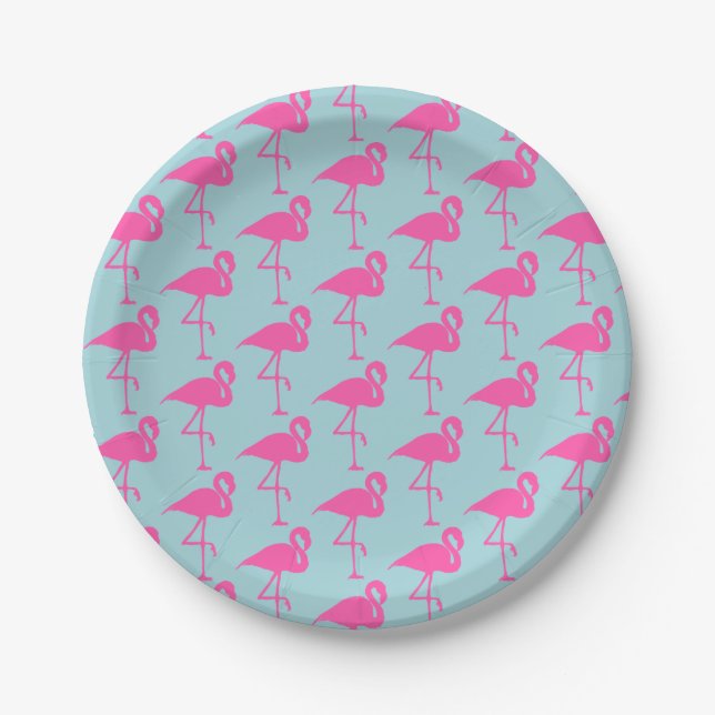 Blue Flamingo Party Plates (Front)