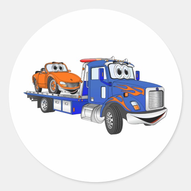Blue Flatbed Tow Truck Classic Round Sticker (Front)