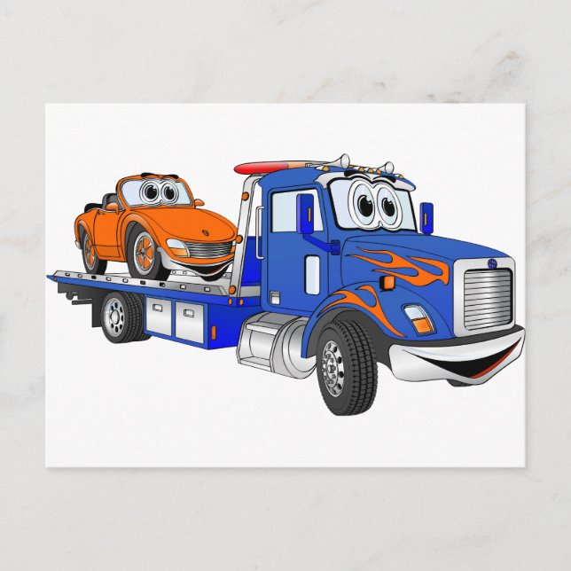 Blue Flatbed Tow Truck Postcard (Front)
