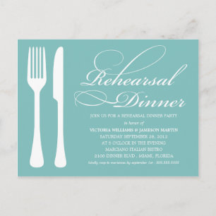 BLUE FLATWARE REHEARSAL DINNER INVITE
