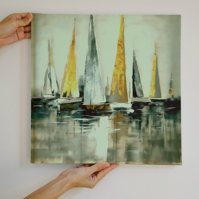 Blue Flaxen Yellow And Greige Sails on Still Water Canvas Print (Creator Uploaded)