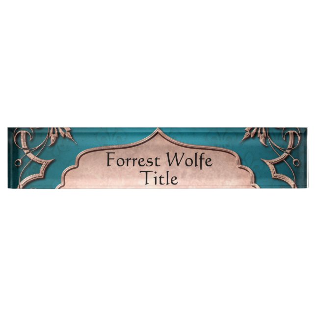 Blue fleur de lis copper victorian  nameplate (Front)