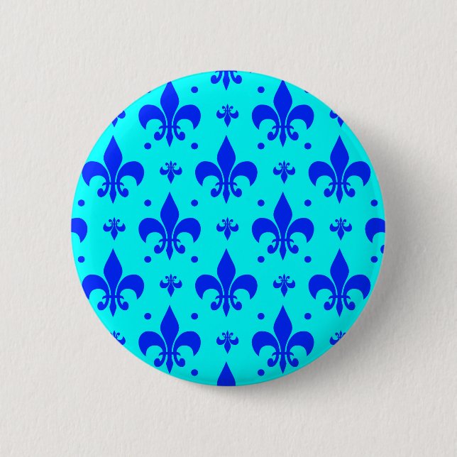 Blue Fleur-de-lis Pattern Design  6 Cm Round Badge (Front)