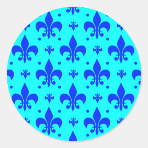 Blue Fleur-de-lis Pattern Design  Classic Round Sticker
