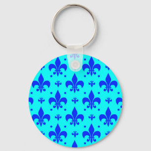 Blue Fleur-de-lis Pattern Design  Key Ring