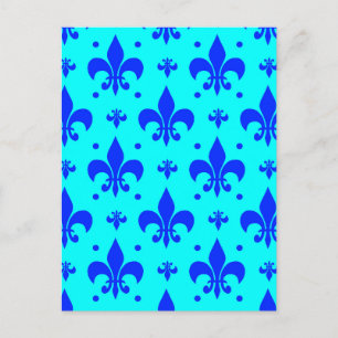 Blue Fleur-de-lis Pattern Design Postcard