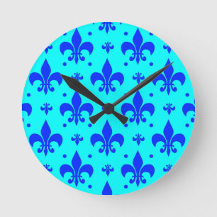 Blue Fleur-de-lis Pattern Design Round Clock