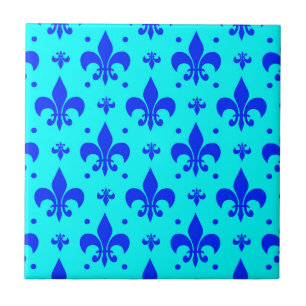 Blue Fleur-de-lis Pattern Design Tile