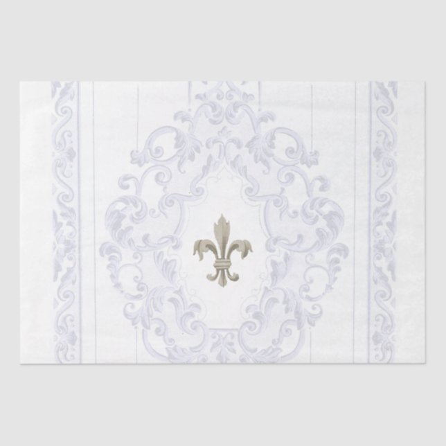 Blue Fleur de Lis Scroll Frame Border Decoupage Tissue Paper (Front)